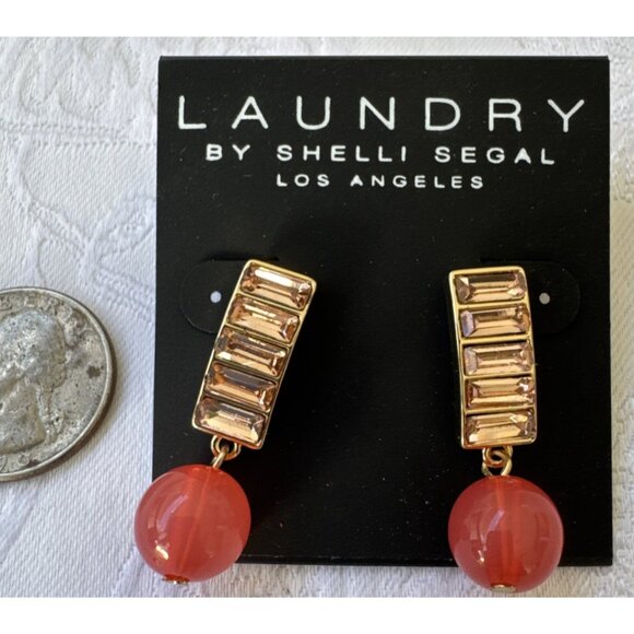 Laundry by Shelli Segal Orange Bead CZ Goldtone Drop Rhinestone NEW - Picture 3 of 9